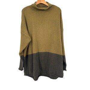 Tahari Womens size 2X plus Colorblock Turtleneck Sweater green Cotton Blend